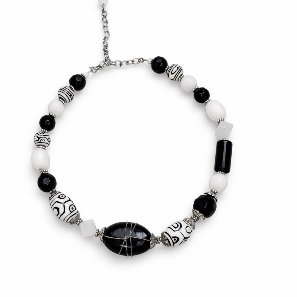 Premier Designs Statement Black and White Beaded Necklace